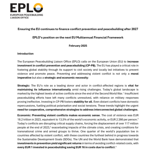 EPLO’s position on the next EU Multiannual Financial Framework